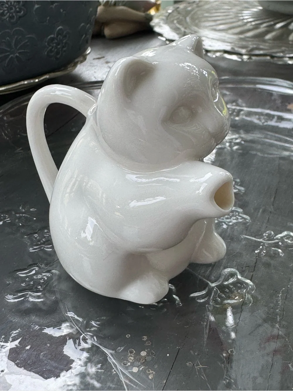 White Ceramic Cat Creamer Pitcher